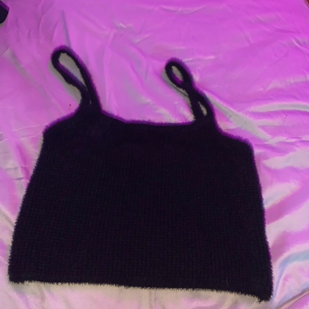 black fuzzy knitted tank